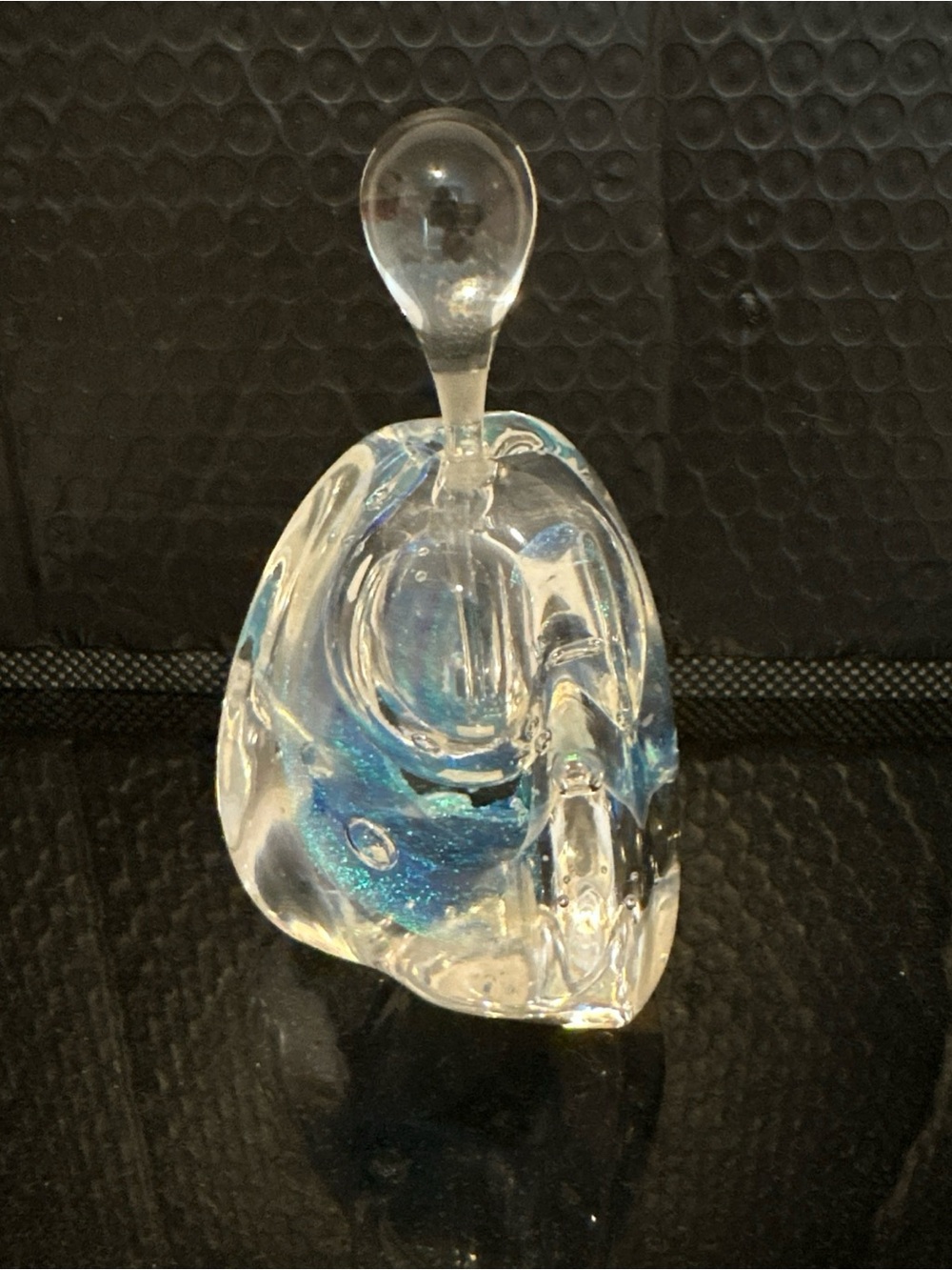 Art Glass Perfume Bottle with Blue iridescent Accents